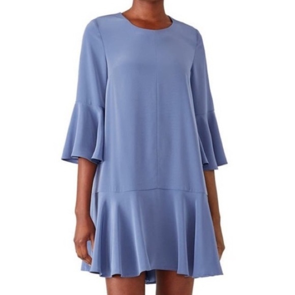 Slate & Willow Periwinkle Blue Trapeze Bell Sleeves Ruffle Hem Shift Dress EUC 0 - Picture 1 of 11